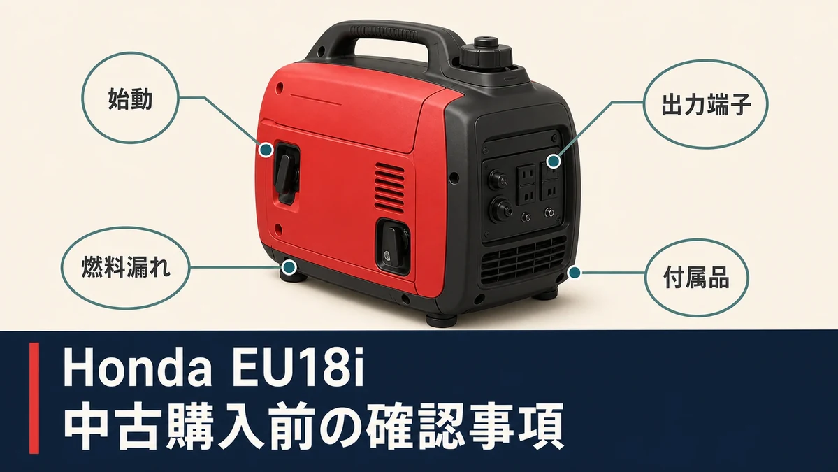 Honda EU18iを中古購入する前に始動・出力端子・燃料漏れ・付属品を確認する図解