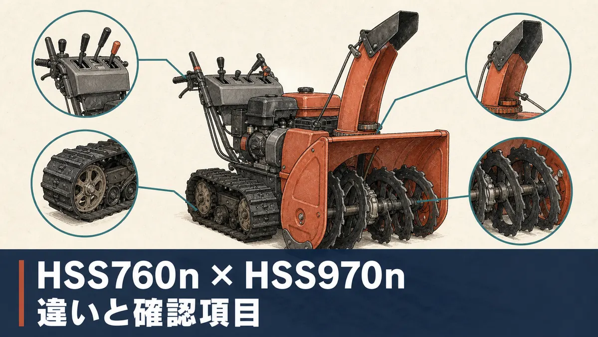 HSS760nとHSS970nを比較する中古除雪機の確認項目図解