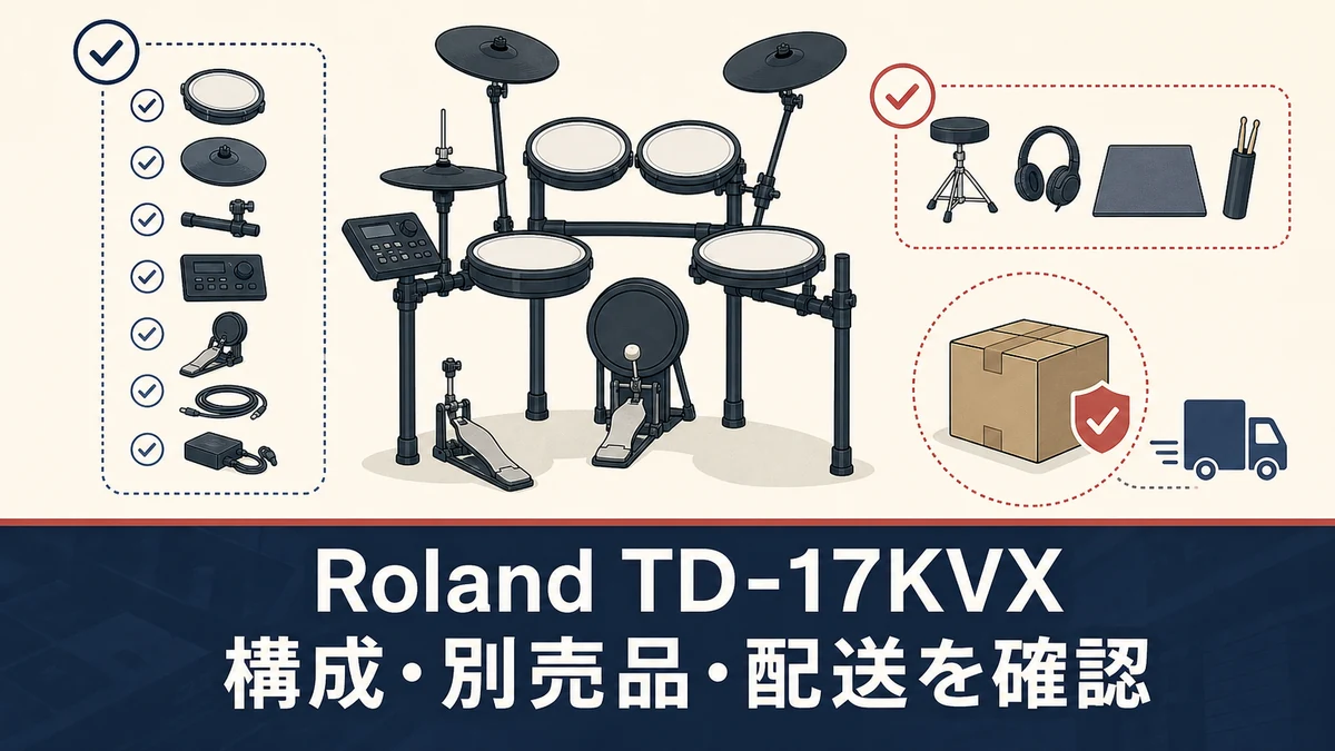 Roland TD-17KVXの中古購入で構成・別売品・配送を確認する一般化した電子ドラムのイメージ図